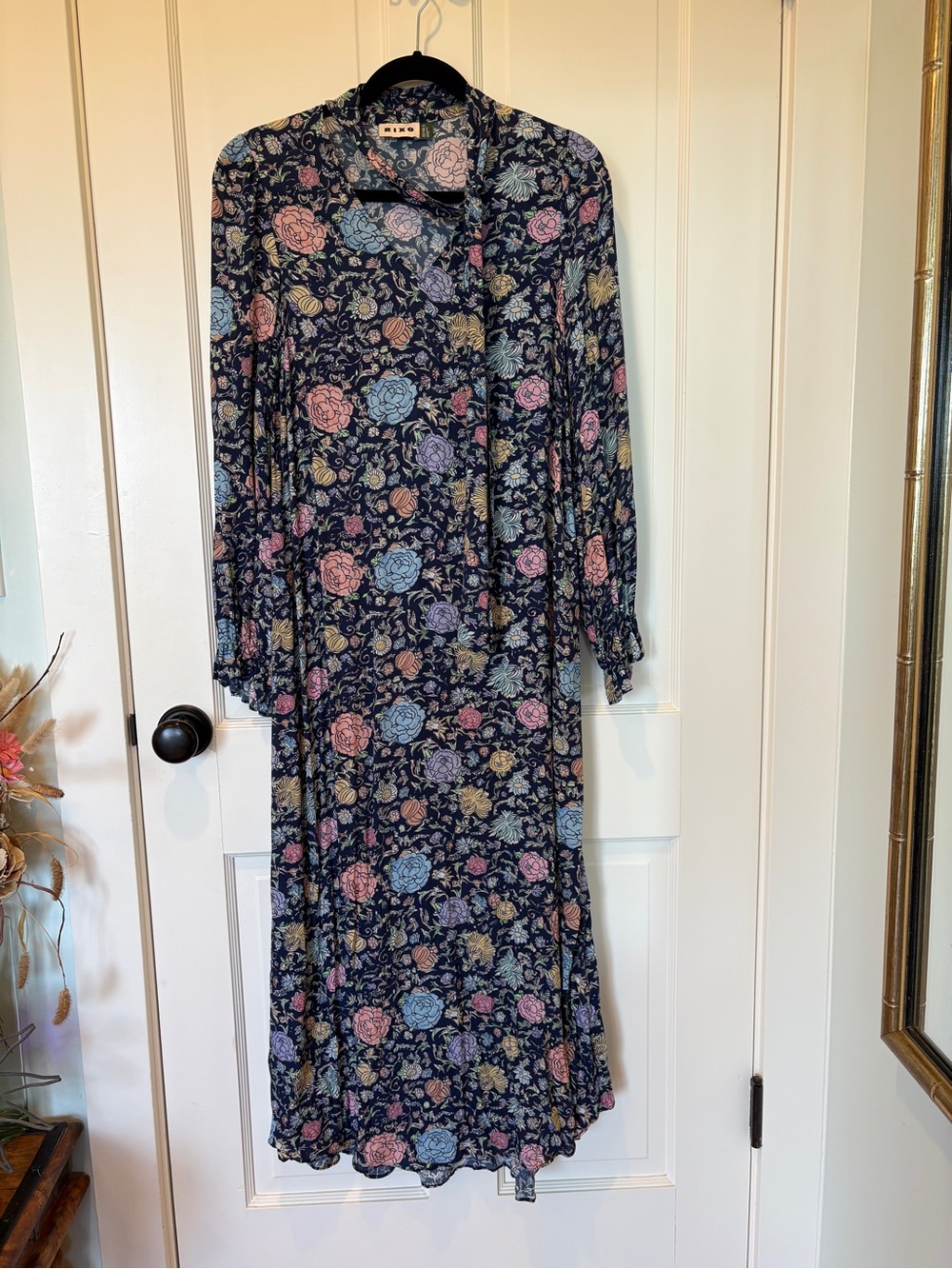Rixo Ferne Floral Crepe Midi Dress in Navy